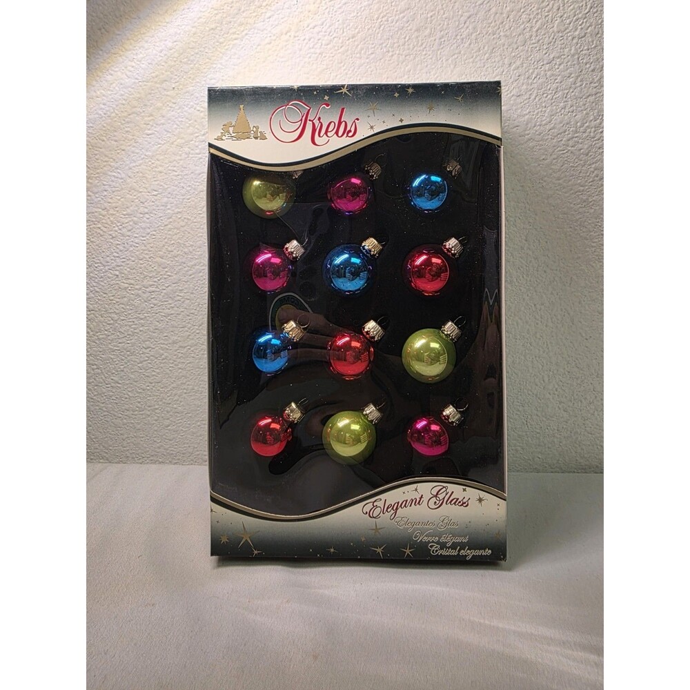 Vintage Krebs 12 Mini Glass Ornaments Red Green Blue Pink holiday xmas NEW